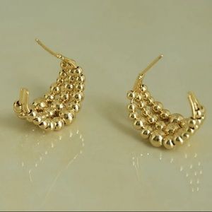 💛🤍Gold plated C-shaped rolling beads earrings